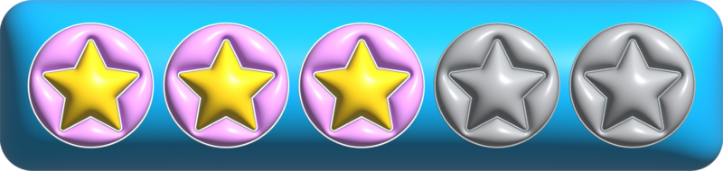 3d three star rating in the blue rectangle background png