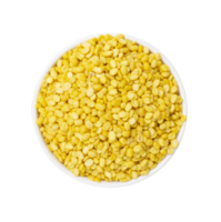 Yellow bean in wooden bowl. Top view File PNG. png