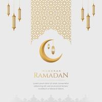 Ramadan Mubarak Greetings Islamic Arabic Arabesque Ornaments White Background with Copy Space vector