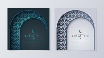 Eid Al-Fitr Mubarak, Ramadan Kareem, Islamic Style Greeting Background Collection Set with Luxury Elegant Pattern vector