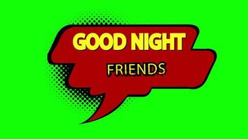 cartoon Comic good night friends Bubble speech loop Animation video transparent background with alpha channel.