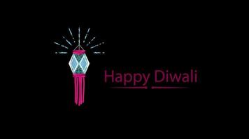 feliz diwali texto com lanterna ciclo animação vídeo transparente fundo com alfa canal. video