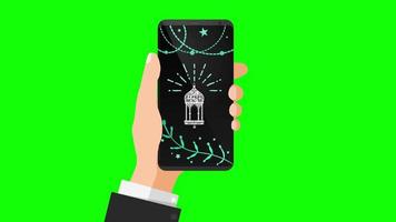 Ramadan Lantern on mobile phone loop Animation video transparent background with alpha channel.