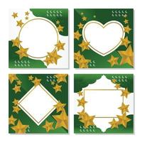 holiday concept poster template, with golden star ornament. White frame on a geometric background. Design for greeting cards, social media and web. Elegant vector illustration