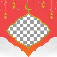 Editable Ramadan sale poster template. with paper-cut ornaments, moon and lanterns. Design for social media and web. Vector illustration
