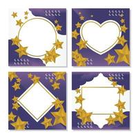 holiday concept poster template, with golden star ornament. White frame on a geometric background. Design for greeting cards, social media and web. Elegant vector illustration