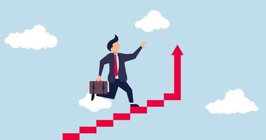 4k Improvement or career growth animation. stairway to success,  confidence businessman step walking up stair of success with rising up arrow. video