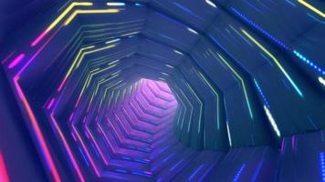 Flying through a fast moving multicoloured neon cyberpunk tunnel. This futuristic motion background is full HD and a seamless loop and suitable for a VJ loop or technology videos. video