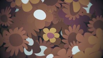 Trippy retro 1970s psychedelic floral pattern motion background animation with various cute flowers in warm brown vintage tones. Full HD and a seamless loop. video