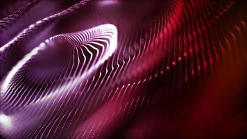 abstract technologie beweging achtergrond animatie met een vloeistof vloeiende Purper en rood fractal Golf van gloeiend strings van licht. Ondiep diepte van veld- bokeh. vol hd en een lus maken. video