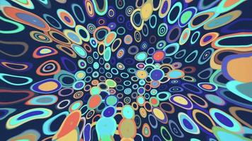 modieus Jaren 70 retro patroon achtergrond animatie met groovy kleurrijk psychedelisch cirkels en concentrisch cirkels. deze pret wijnoogst beweging achtergrond is vol hd en een naadloos lus. video