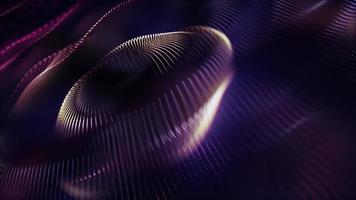 Abstract technology motion background animation with a fluid flowing purple and gold fractal wave of glowing strings of light. Shallow depth of field bokeh. Full HD and looping. video