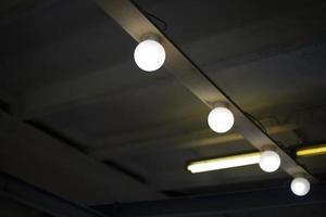 Lights on ceiling. Light in room. Round lamps. photo