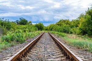 Photography to theme railway track after passing train on railroad photo