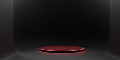 Circle stage podium background Curved wall room. Neon lights and lasers Plain circle. Dark ZEN Concept Stage. Modern abstract base 3D illustration photo