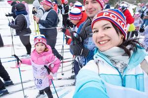 Annual All-Russian sports event action Ski Track of Russia. Sporty lifestyle for adults, children, family holiday on cross-country skiing - mass race on a snowy track. Russia, Kaluga - March 4, 2023 photo