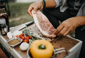 Wagyu beef steak and condiments photo