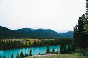 Bow River and Rocky Mountains from Backswamp Viewpoint in Banff National Park photo