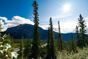 túnel montaña hoodoos Estar atento en alberta, Canadá con maravilloso montañas y azul cielo foto