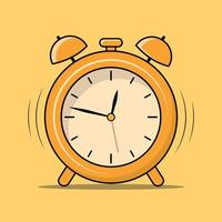 mesa reloj gratis vector, dibujos animados mesa reloj vector con el amarillo fondo, alarma reloj plano diseño