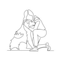 Girl with a dog drawn in line art style vector