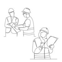 Engineers vector illustration drawn in line art style