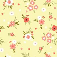 Spring seamless pattern with flowers, leaves and berries. Vector graphics.