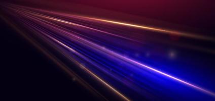 Abstract technology futuristic glowing blue and red light lines with speed motion blur effect on dark blue background. vector