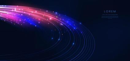 Abstract technology futuristic glowing blue and red light curved lines with high-speed effect on dark blue background. vector