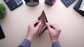 Man hand open an empty wallet with copy space video