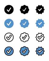 verificado icono social medios de comunicación, azul cheque marca, instagram verificar cuenta icono vector, azul garrapata, negro en blanco antecedentes vector