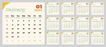 2023 calendario, mes año fecha, comienzo en domingo, vector