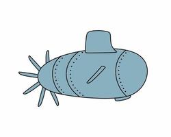 Submarine gray color silhouette, Flat design. Vector bathyscaphe icon