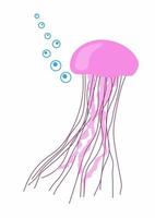 Cute pink jellyfish isolated on white background. vector