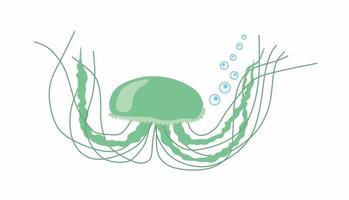 Swimming jellyfish with evolving tentacles. Gradient logo in blue and green tones isolated on a white background. vector