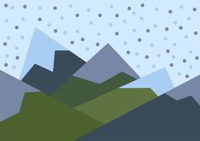 Vector panoramic mountain cartoon landscape. Natural landscape in the flat style with blue sky and snow.