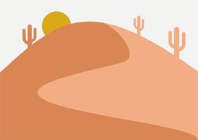 Flat landscape design vector illustration with desert, cactus and sunlight.