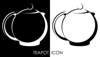 Chinese ceramic teapot icon for tea drinking. Kitchenware, breakfast utensils. Black and white vector