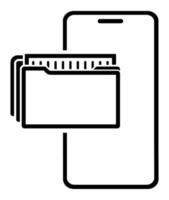 teléfono inteligente icono con archivo símbolo de electrónico carpeta con documentos. almacenamiento y enviando grande volúmenes de información en Internet. aislado vector en blanco antecedentes
