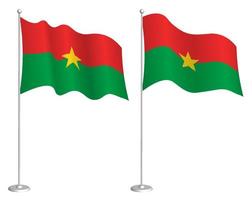 flag of Burkina Faso on flagpole waving in wind. Holiday design element. Checkpoint for map symbols. Isolated vector on white background