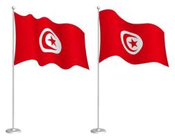 Republic of Tunisia flag on flagpole waving in wind. Holiday design element. Checkpoint for map symbols. Isolated vector on white background