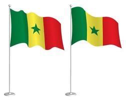 flag of republic of Senegal on flagpole waving in wind. Holiday design element. Checkpoint for map symbols. Isolated vector on white background