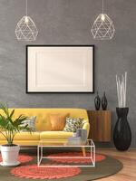 3D illustration Mockup photo frame in living room rendering