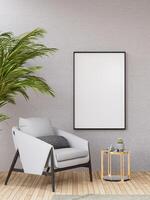 3D illustration Mockup blank photo frame in living room rendering