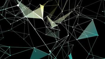 Plexus of abstract blue and violet geometrical lines with moving triangles and dots on a black background. Loop animations. video