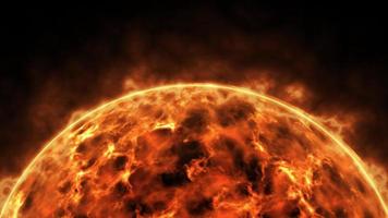 Animation von Solar- Atmosphäre mit Plasma Bewegung gegen das Hintergrund von schwarz Raum mit Sterne. Nahansicht Solar- Atmosphäre , Raum Atmosphäre