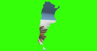 Argentina country shape outline on green screen with national flag waving animation video