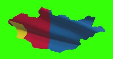 Mongolia country shape outline on green screen with national flag waving animation video