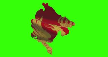 Montenegro country shape outline on green screen with national flag waving animation video