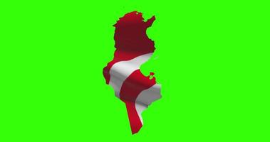 Tunisia country shape outline on green screen with national flag waving animation video